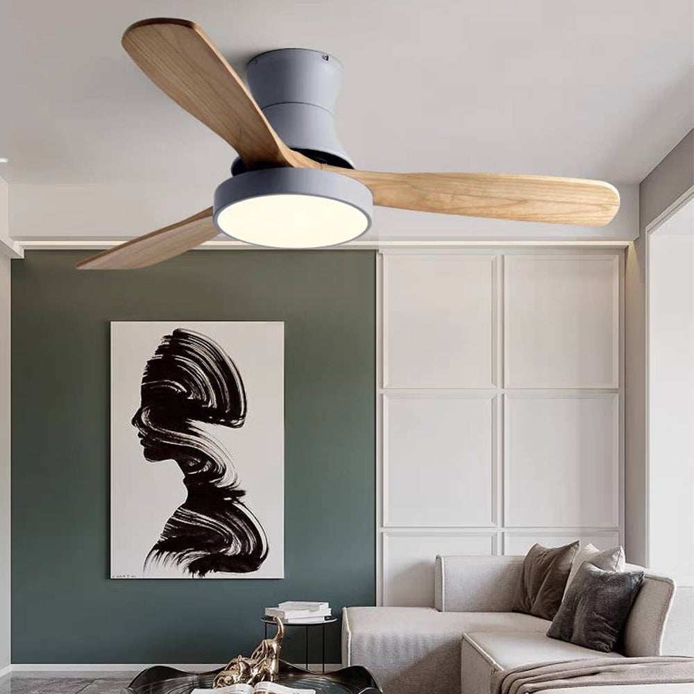 Walters 3-Blatt Deckenventilator mit Beleuchtung, Weiß & Grau, Metall & Holz, ∅132CM - Lumpaz