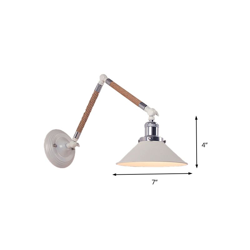 Carins Weiße verstellbare Wandleuchte, Hanfseil & Metall, 18/20/22CM Lang - Lumpaz