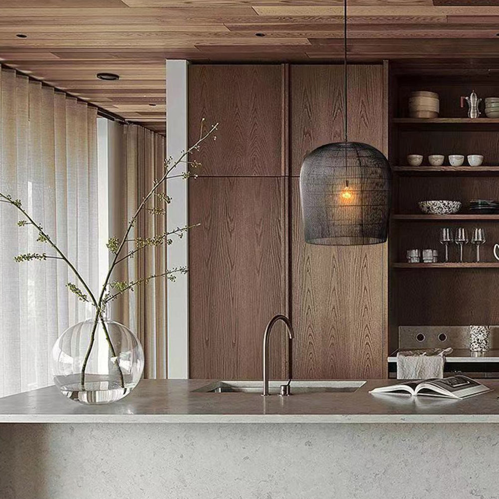 Ritta Weiß & Schwarz Pendelleuchte, Rattan, ∅31/51cm - Lumpaz