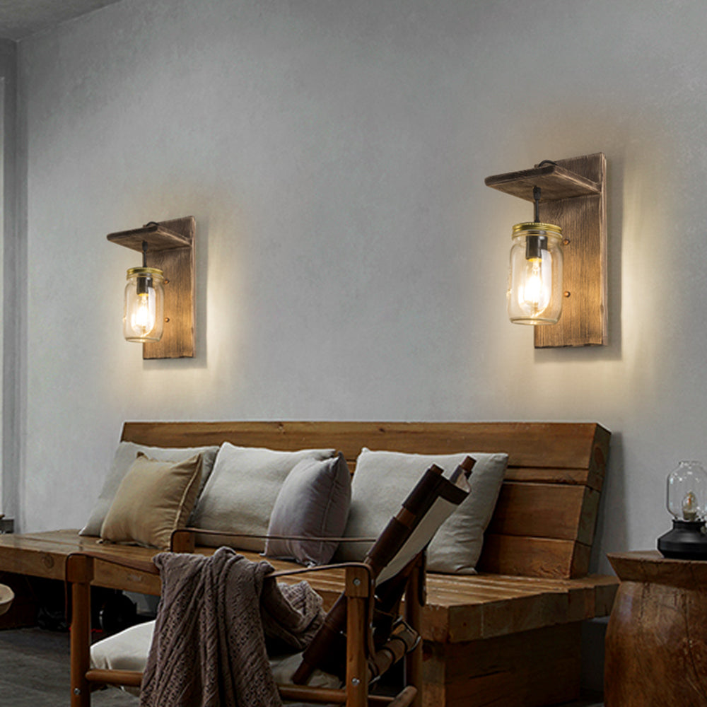Austin Glas Wandleuchte, Metall & Holz - Lumpaz