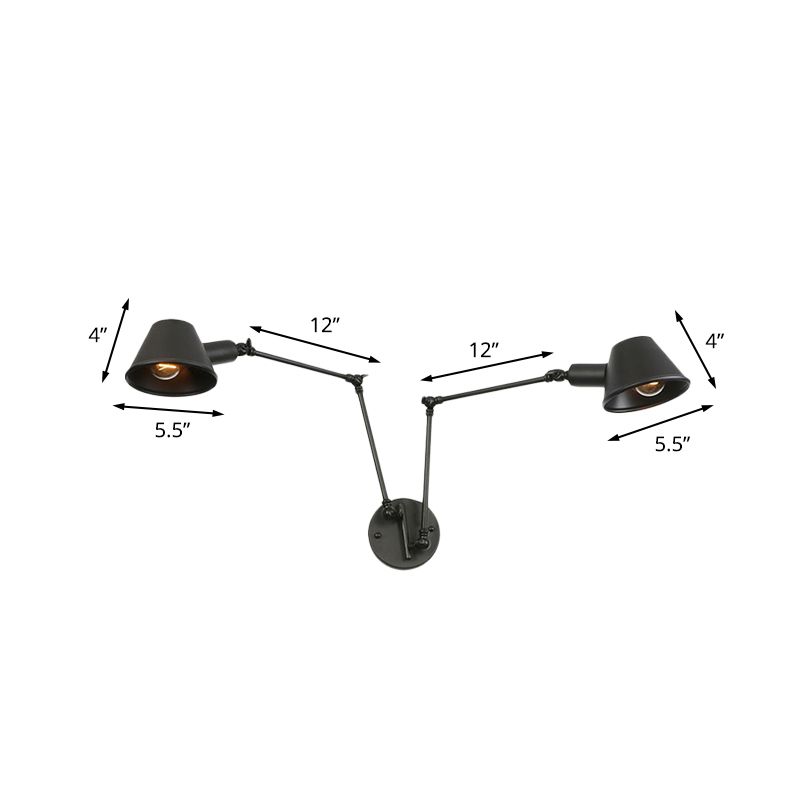 Brady Verstellbare schwarze Wandleuchte, 2/3 flammig, 10CM Lang - Lumpaz