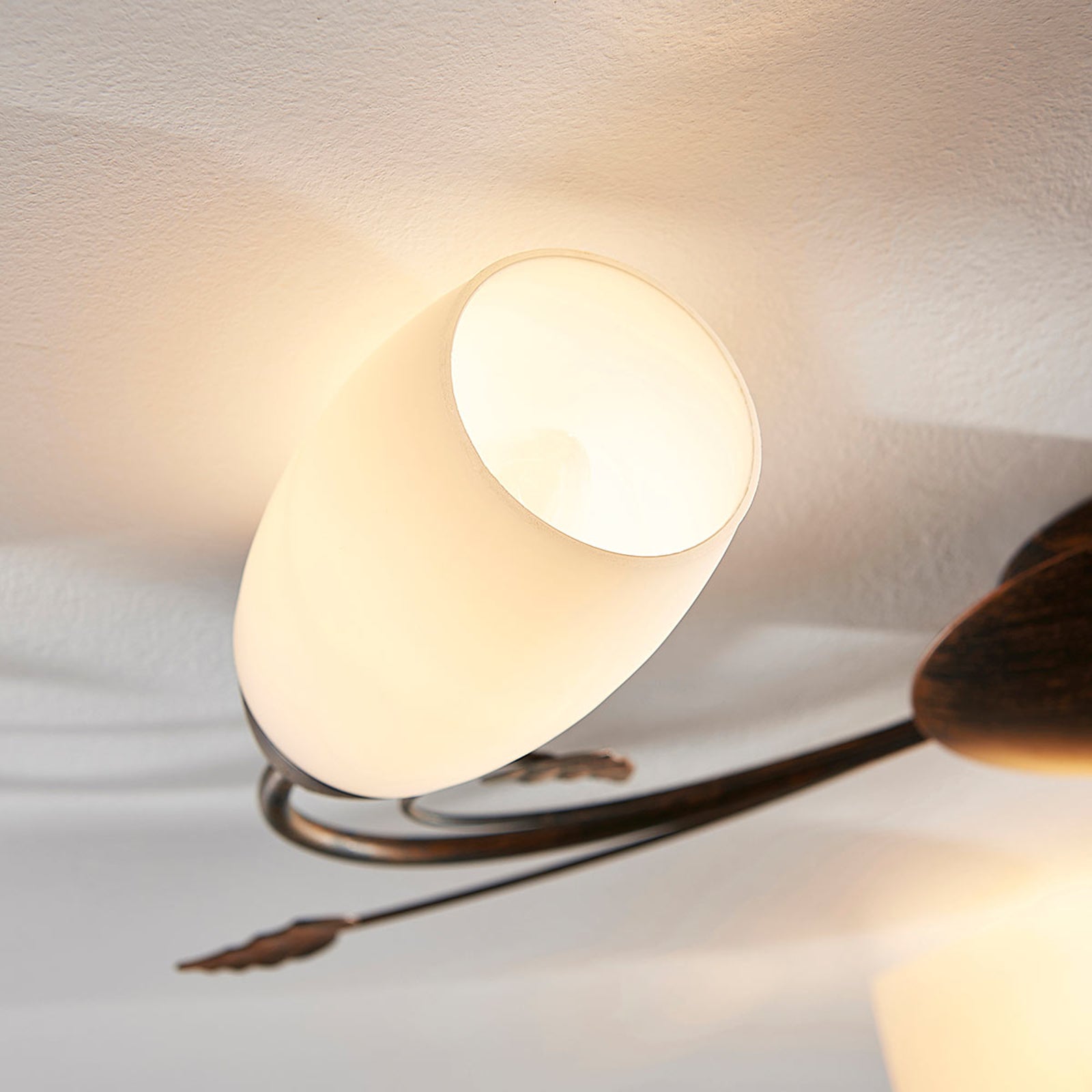 Eyrn Blatt Deckenleuchte, 3/5/6-flammig, 2 Farben, Metall & Glas - Lumpaz