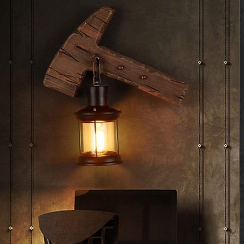 Austin Hammer Laterne Wandleuchte, Holz & Metall, 30x40cm - Lumpaz