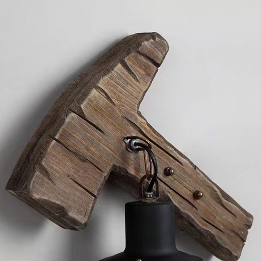 Austin Hammer Laterne Wandleuchte, Holz & Metall, 30x40cm - Lumpaz