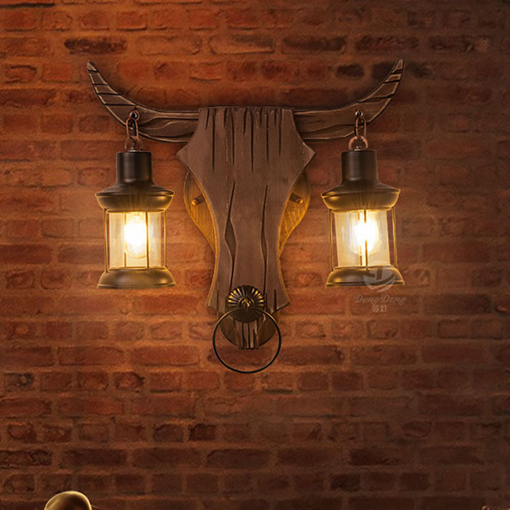 Austin Bull Laterne Wandleuchte, 2 flammig, Holz & Metall - Lumpaz