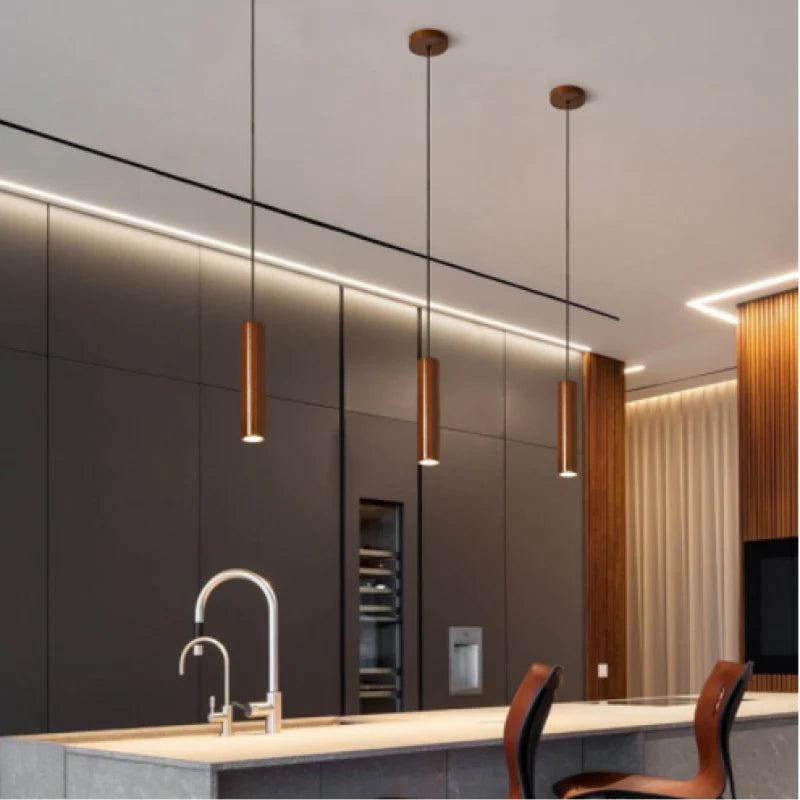 Moderne Einfache LED Pendelleuchte aus Holz für Esszimmer, Restaurant - Lumpaz