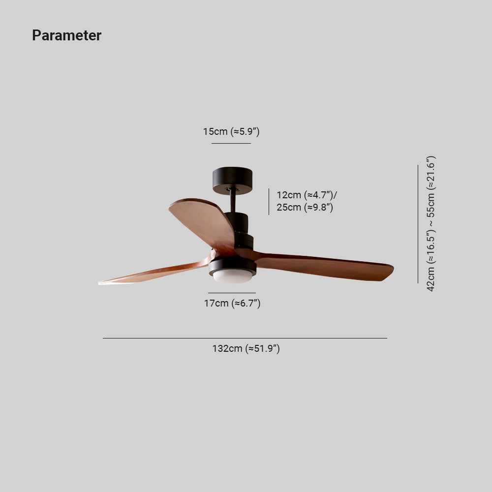 Haydn 3-Blatt-Deckenventilator mit Beleuchtung, Schwarz, Metall & Holz, ∅132CM - Lumpaz