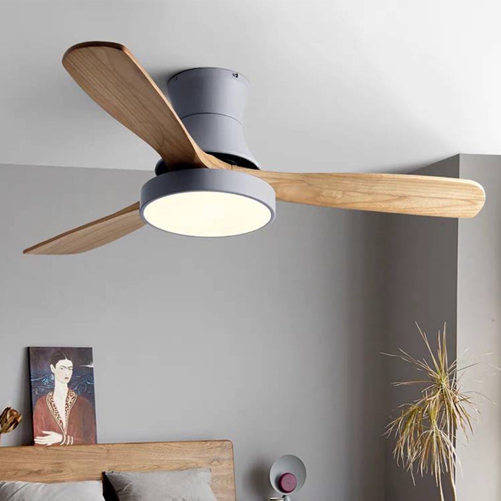 Walters 3-Blatt Deckenventilator mit Beleuchtung, Weiß & Grau, Metall & Holz, ∅132CM - Lumpaz