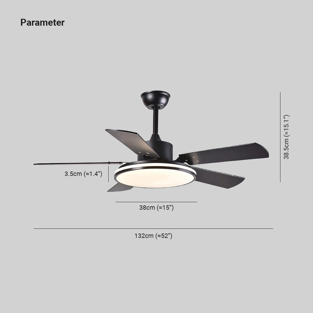 Haydn 5-Blätter Grundlegender Schwarzer Dicker Deckenventilator, Metall & ABS, ∅132CM - Lumpaz