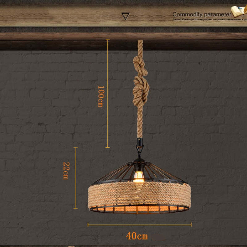 Retro Hanfseil Kronleuchter auf Eisenbasis Kreative industrielle Pendelleuchte - Lumpaz