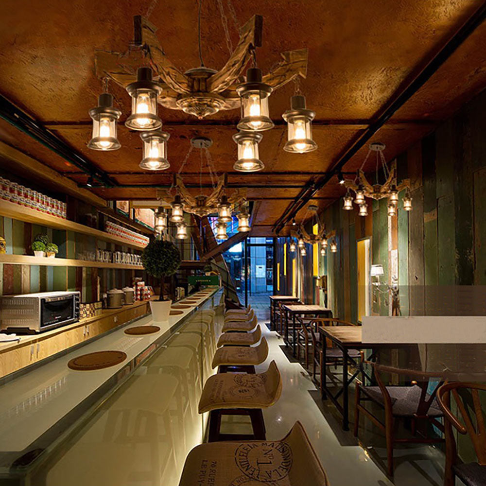 Austin Kronleuchter, Metall & Holz, 6-flammig - Lumpaz