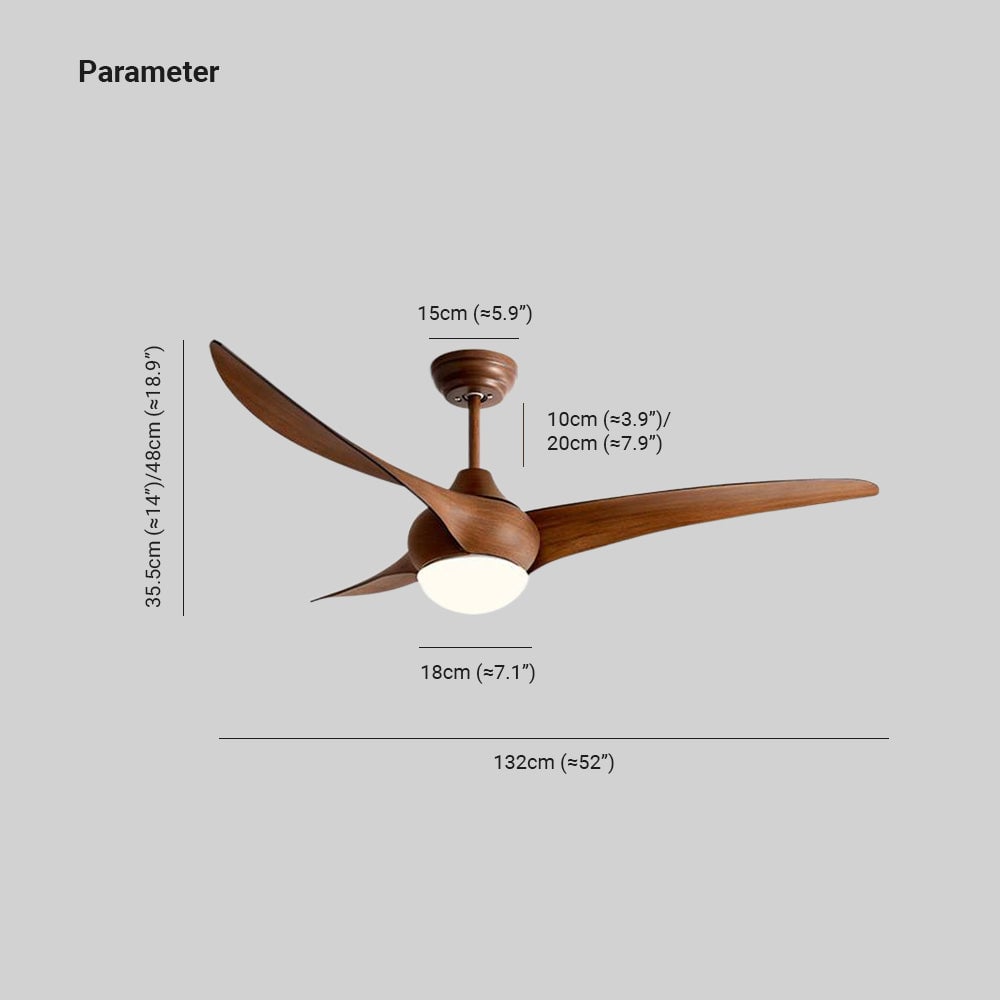 Garner 3-Blatt Deckenventilator mit Beleuchtung, Schwarz & Braun, ∅132CM - Lumpaz