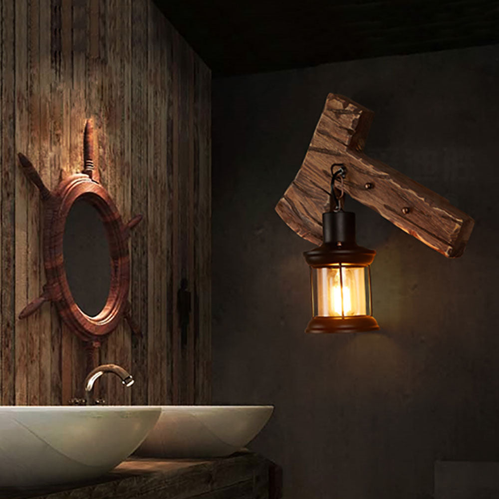 Austin Hammer Laterne Wandleuchte, Holz & Metall - Lumpaz