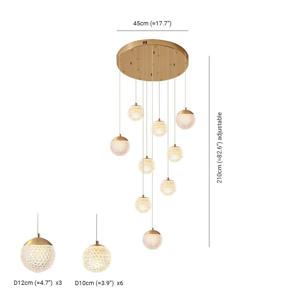 Jibril Treppenkronleuchter, 1/3/5/6/8/9/10/12/15/18/21/24-flammig - Lumpaz