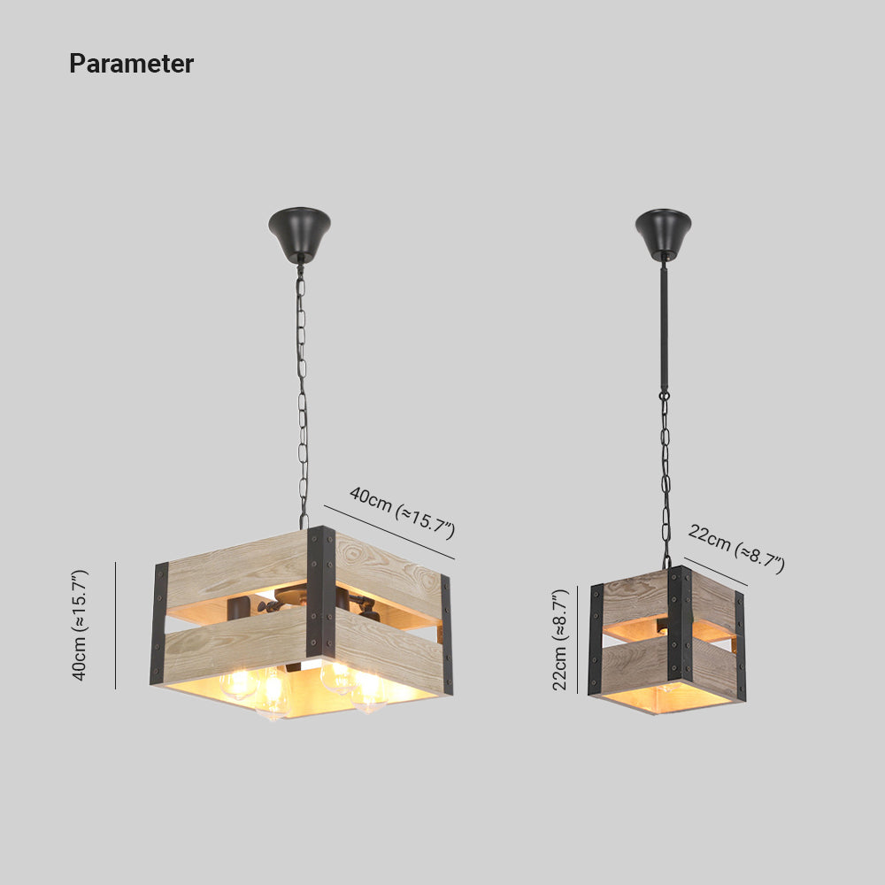 Alessio Quadratische Pendelleuchte, Metall & Holz, 4-flammig, 2 Stile - Lumpaz