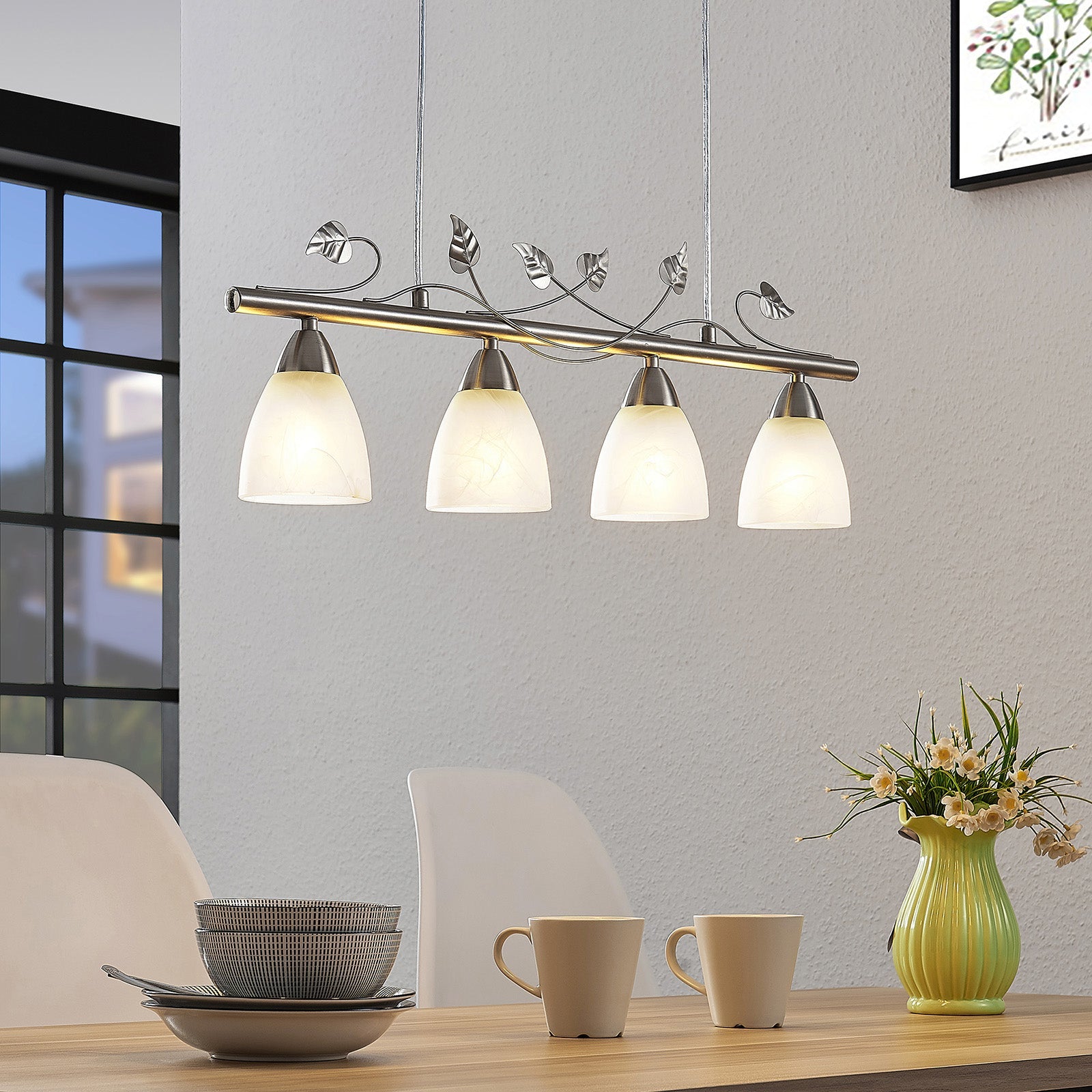 Eyrn Blatt Lineare Pendelleuchte, 4-flammig, Metall & Glas - Lumpaz