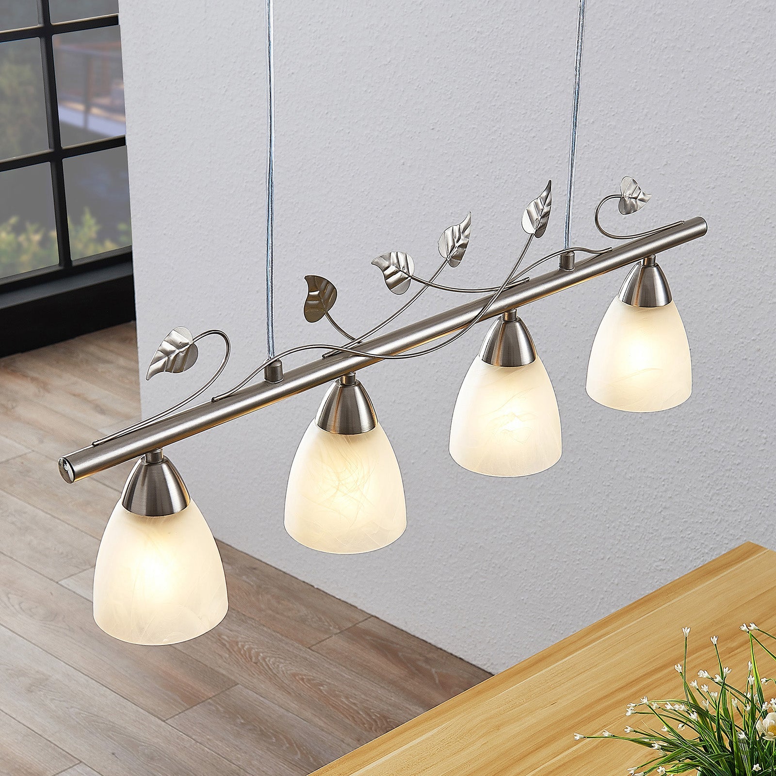 Eyrn Blatt Lineare Pendelleuchte, 4-flammig, Metall & Glas - Lumpaz