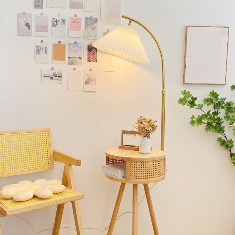 Ozawa Plissierte Stehleuchte mit dem Nachttisch, Metall & Holz, 2 Farben, 3 Stile - Lumpaz