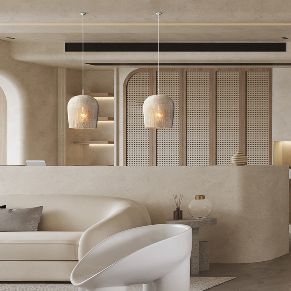 Ritta Weiß & Schwarz Pendelleuchte, Rattan, ∅31/51cm - Lumpaz