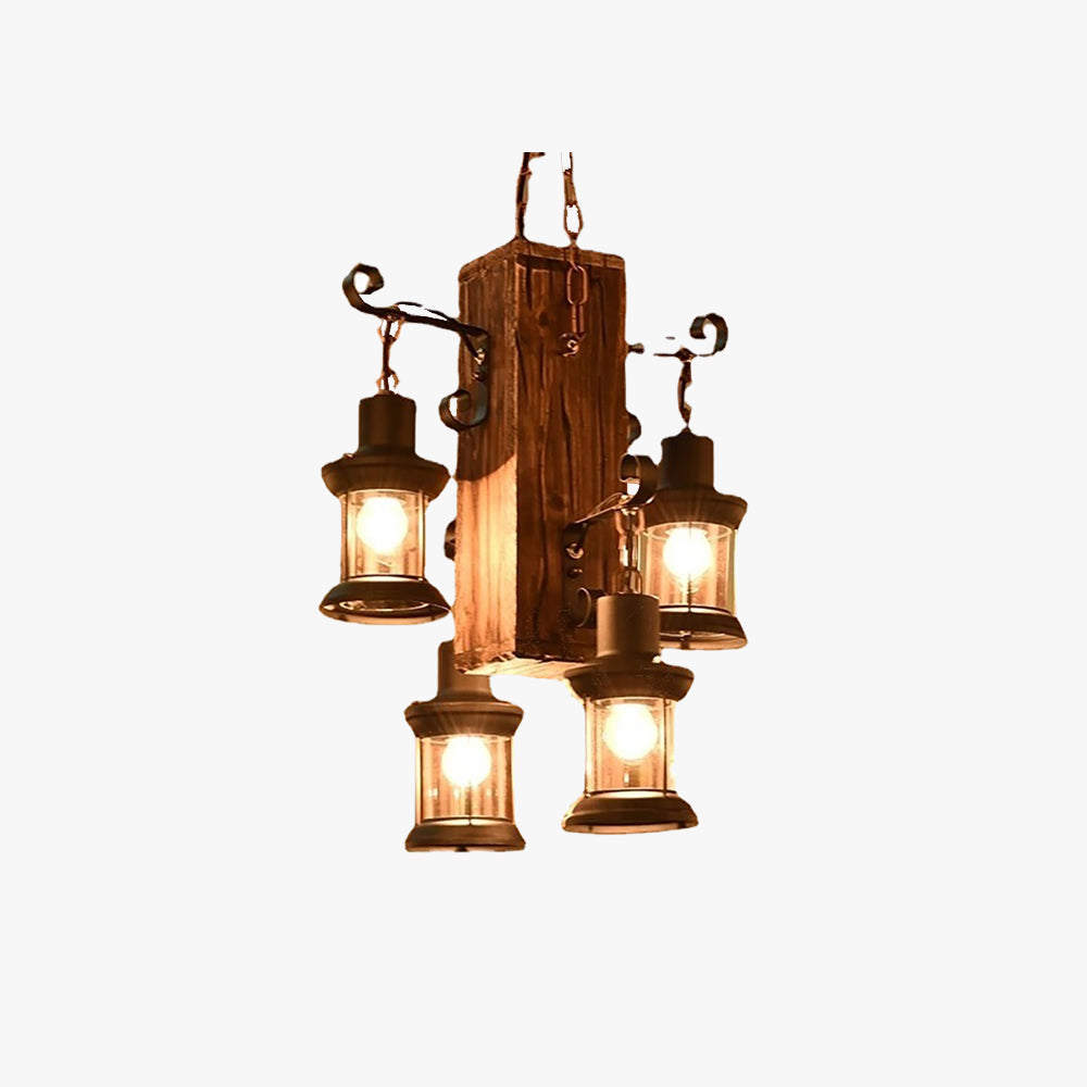 Austin Rechteckige Pendelleuchte, Metall & Holz, 4-flammig - Lumpaz