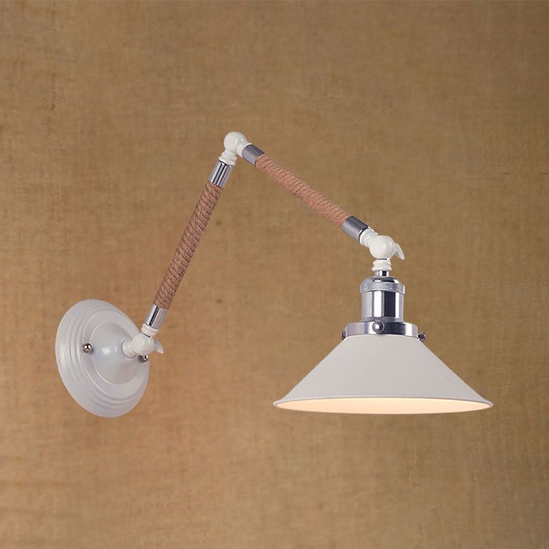 Carins Weiße verstellbare Wandleuchte, Hanfseil & Metall, 18/20/22CM Lang - Lumpaz