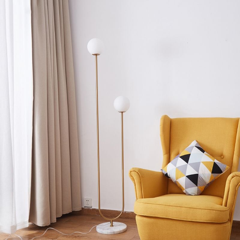 Valentina U-förmige Stehlampe, Messing & Glas, 165CM Lang - Lumpaz