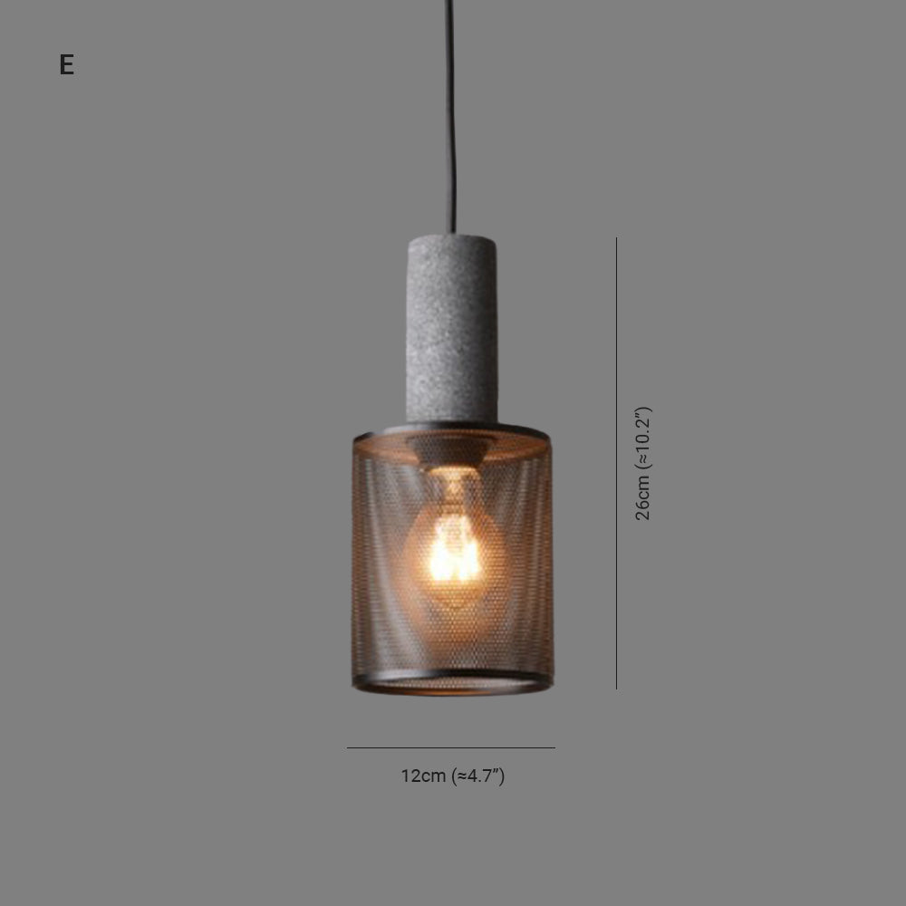 Zaid Industrielle Pendelleuchte, 6 Stile, Zement und Metall - Lumpaz
