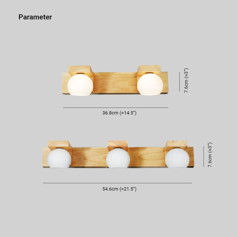 Ozawa Holz Rund Spiegelfront Waschtisch-Wandleuchte, 2/3-flammig - Lumpaz