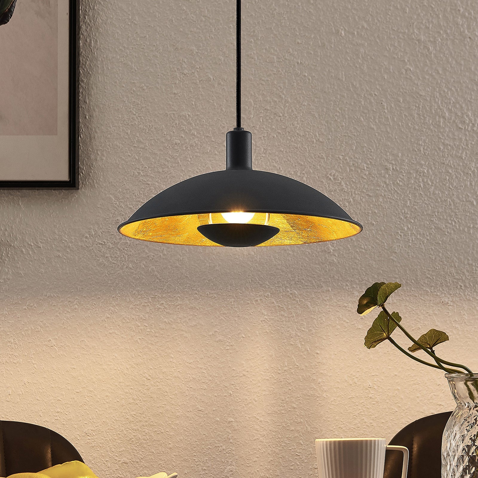 Carins Schwarz & Gold Pendelleuchte, ∅30/40CM - Lumpaz
