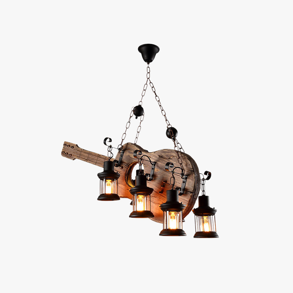 Austin Guitar Pendelleuchte, Metall & Holz, 4-flammig - Lumpaz