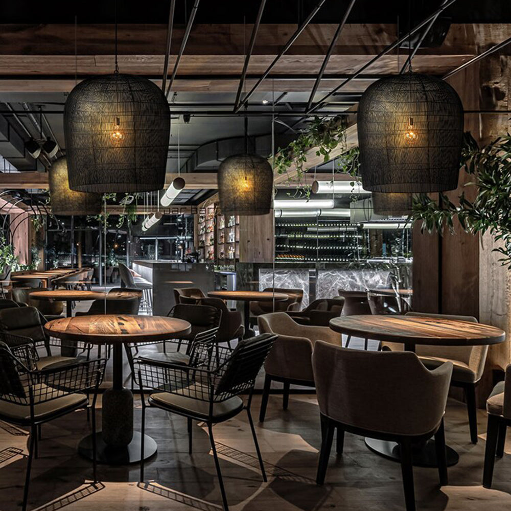 Ritta Weiß & Schwarz Pendelleuchte, Rattan, ∅31/51cm - Lumpaz