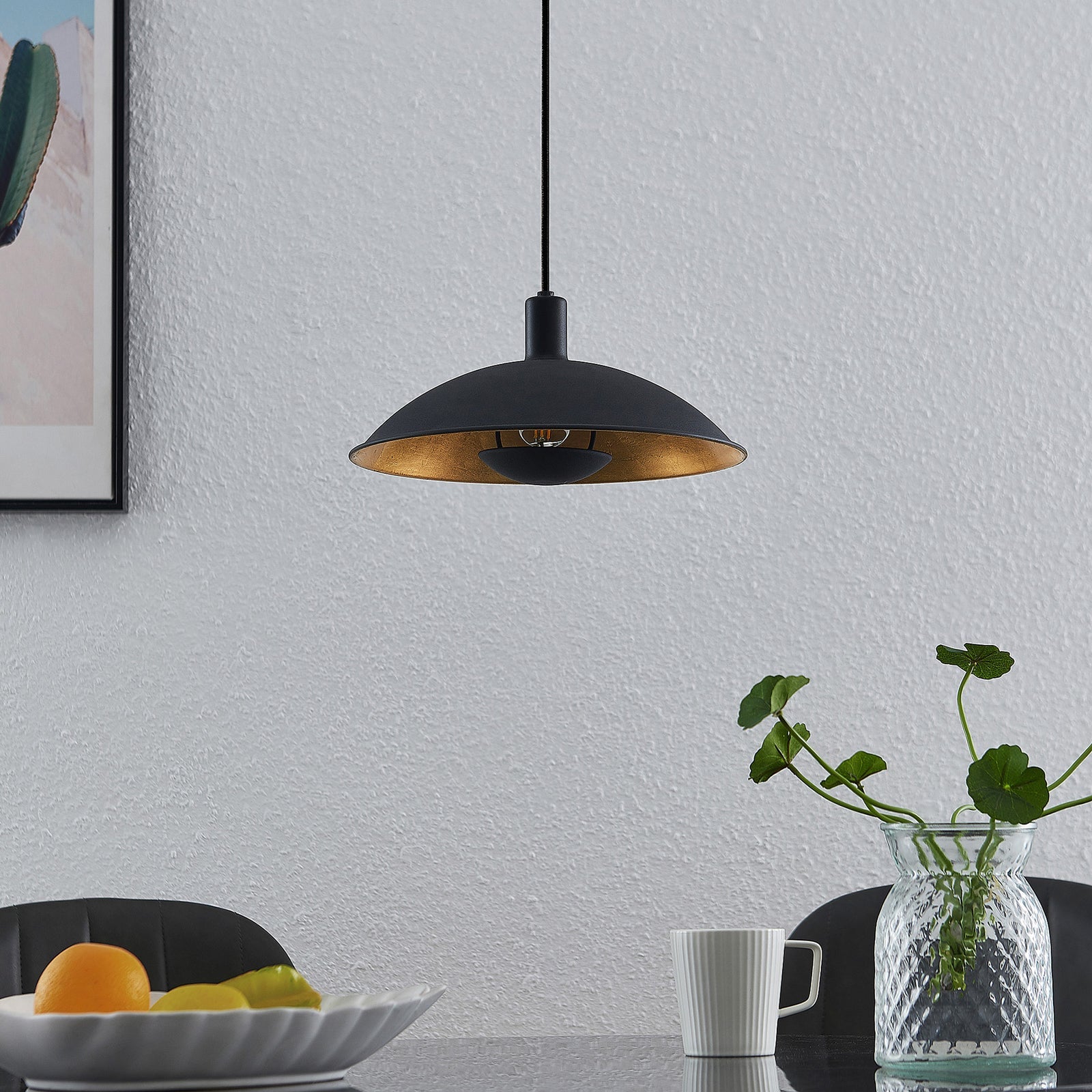 Carins Schwarz & Gold Pendelleuchte, ∅30/40CM - Lumpaz
