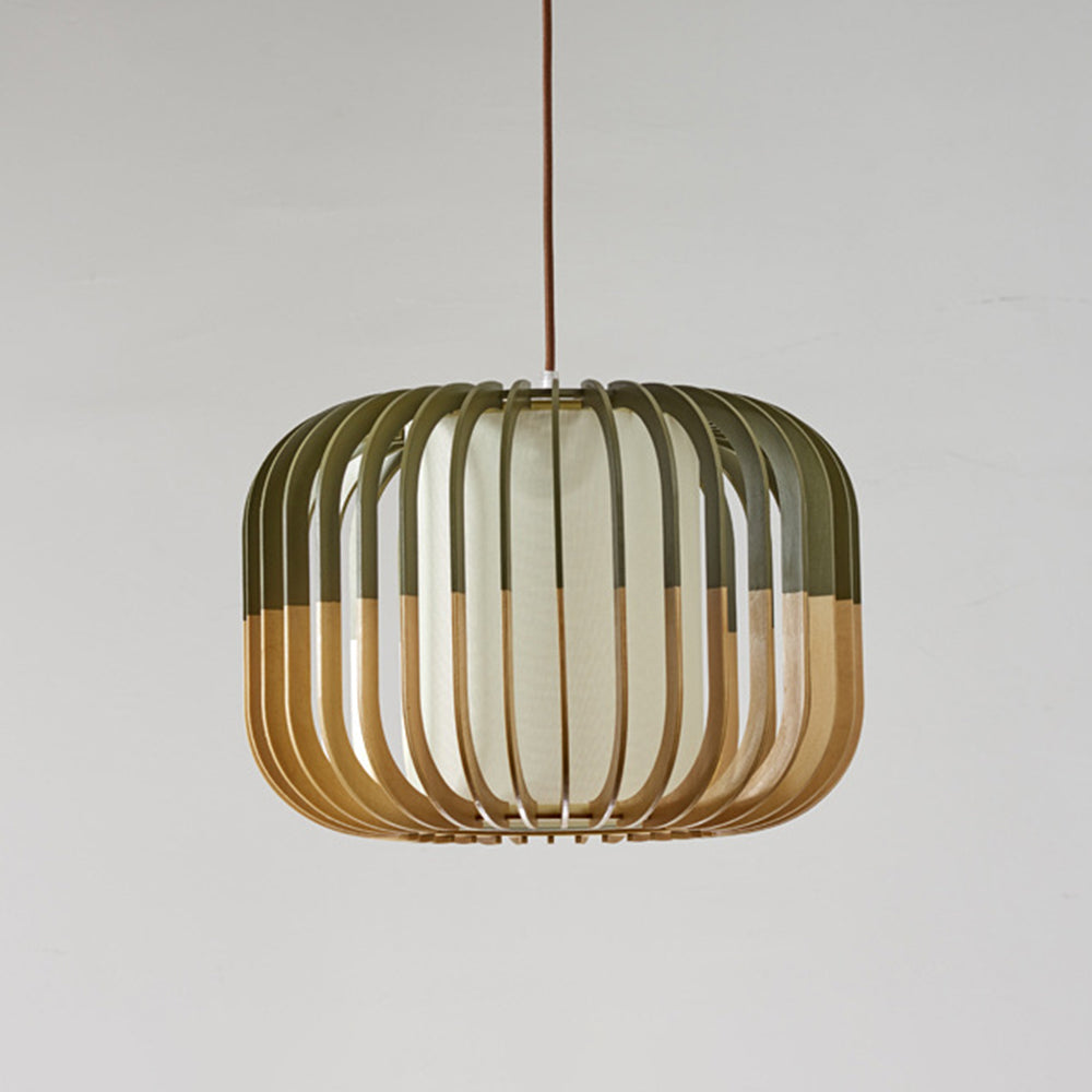 Ozawa Pendelleuchte 3 Farbtemperaturen schaltbar, Holz & Stoff, ∅20/30/40cm - Lumpaz