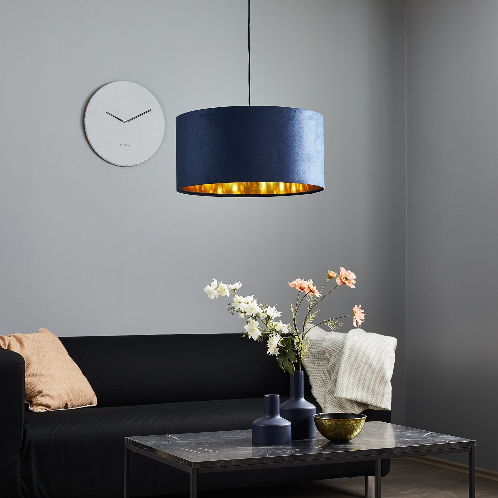 Renée Blau & Gold Pendelleuchte, Seide, ∅50CM - Lumpaz