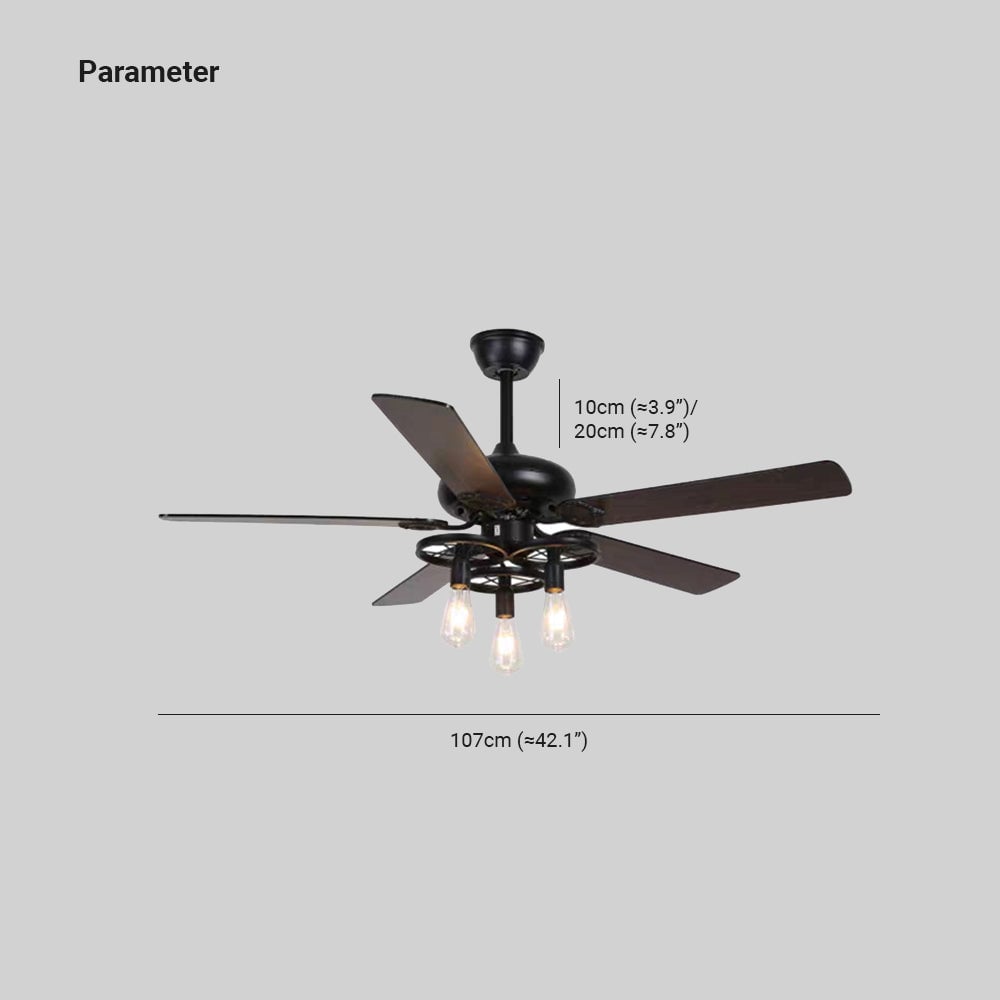 Alessio Industrial 5-Blatt Deckenventilator mit Beleuchtung, Schwarz, 4 Stil, ∅107CM - Lumpaz