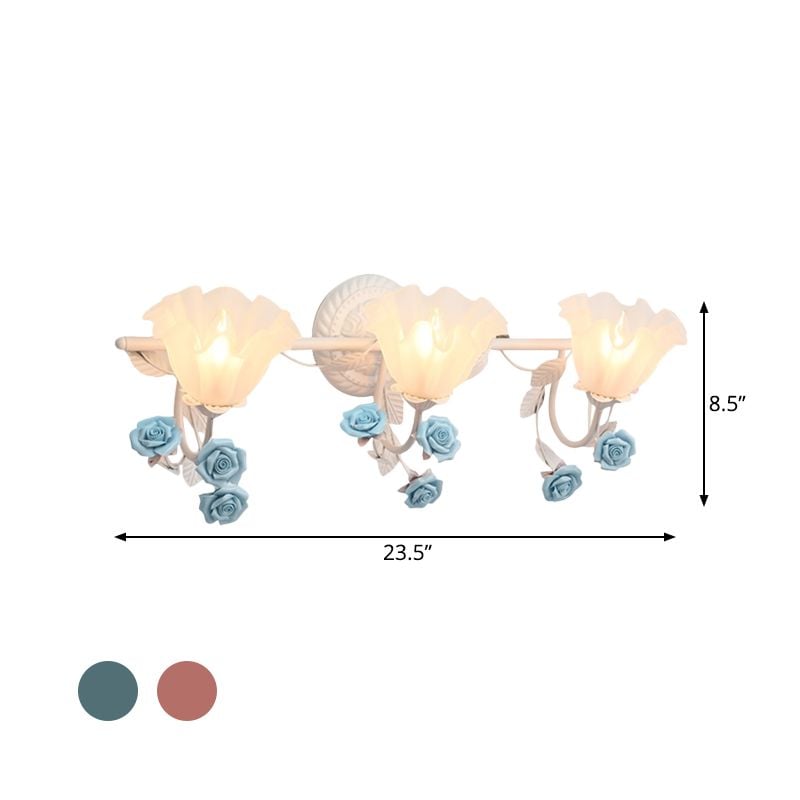 Félicie Blume Rosa & Blau Spiegelfront Waschtisch-Wandleuchte, 2/3-flammig - Lumpaz