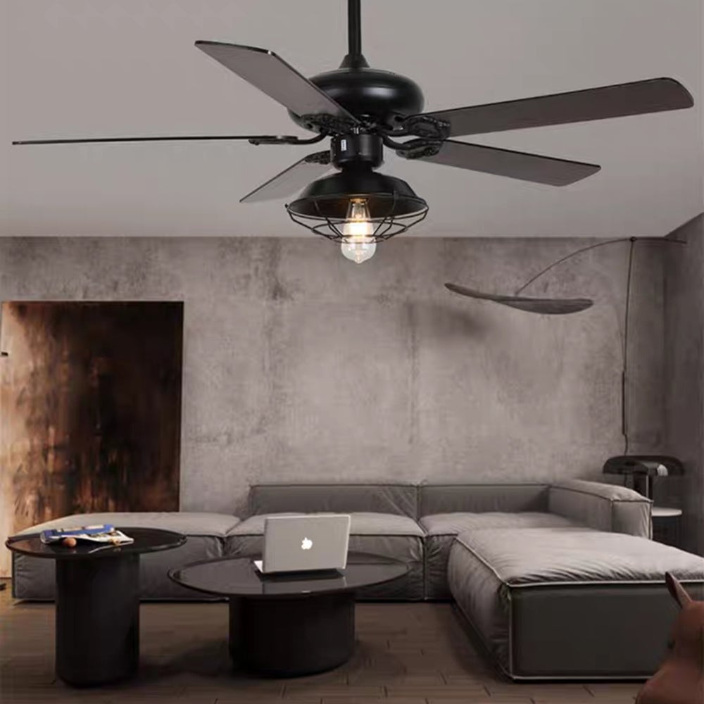 Alessio Industrial 5-Blatt Deckenventilator mit Beleuchtung, Schwarz, 4 Stil, ∅107CM - Lumpaz