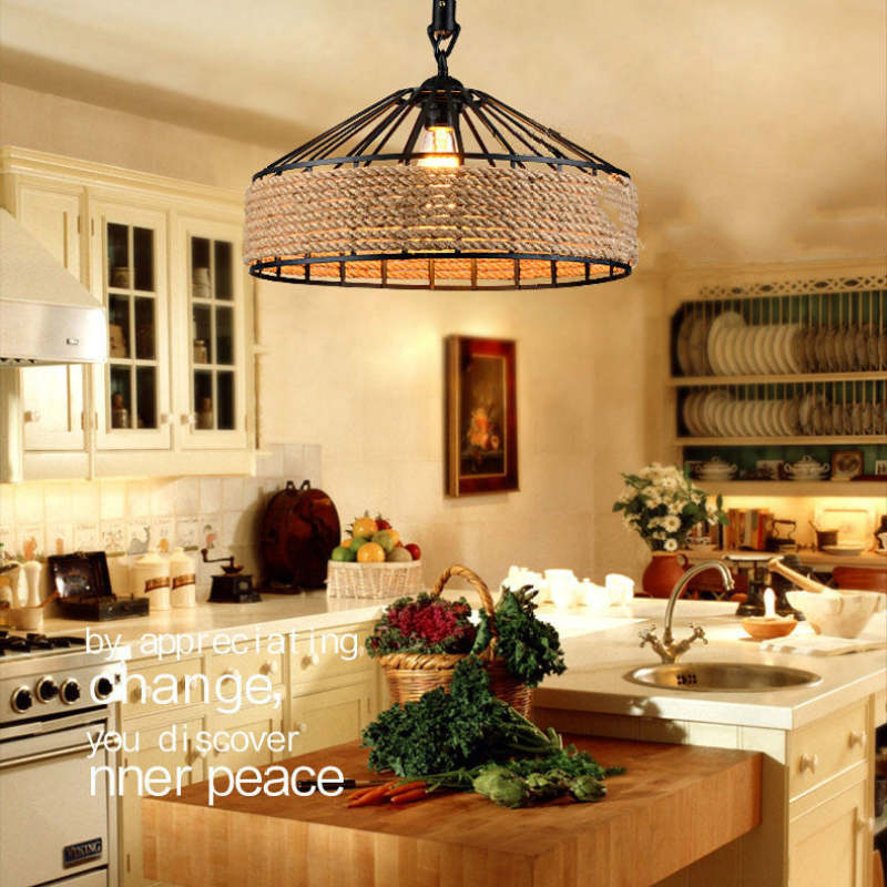 Retro Hanfseil Kronleuchter auf Eisenbasis Kreative industrielle Pendelleuchte - Lumpaz