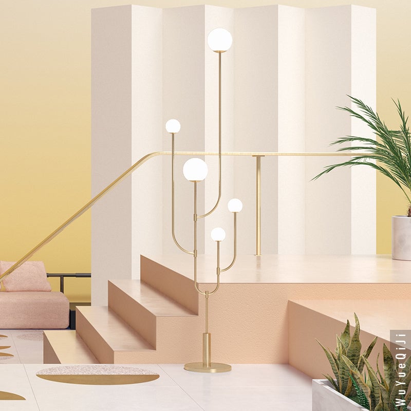 Valentina Kaktus Stehlampe, Messing & Glas, 180CM Lang - Lumpaz