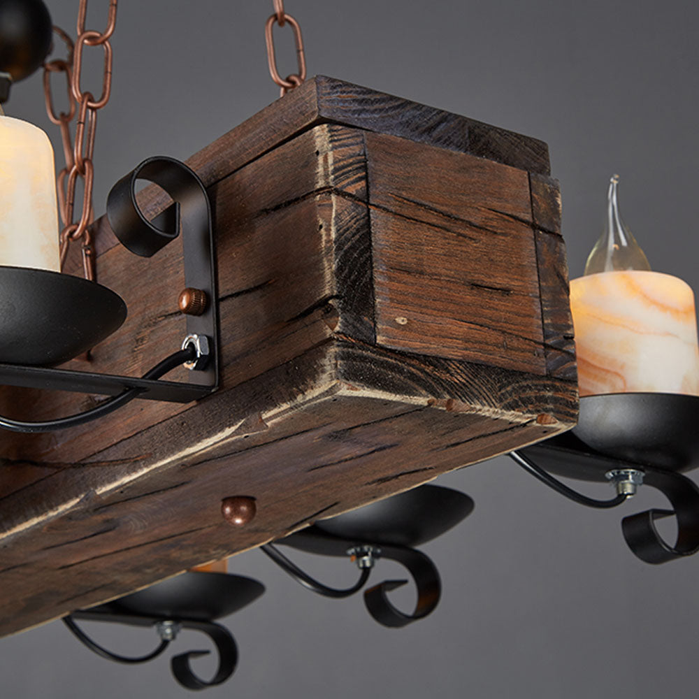 Austin Rechteckige Pendelleuchte, Metall & Holz, 6-flammig - Lumpaz