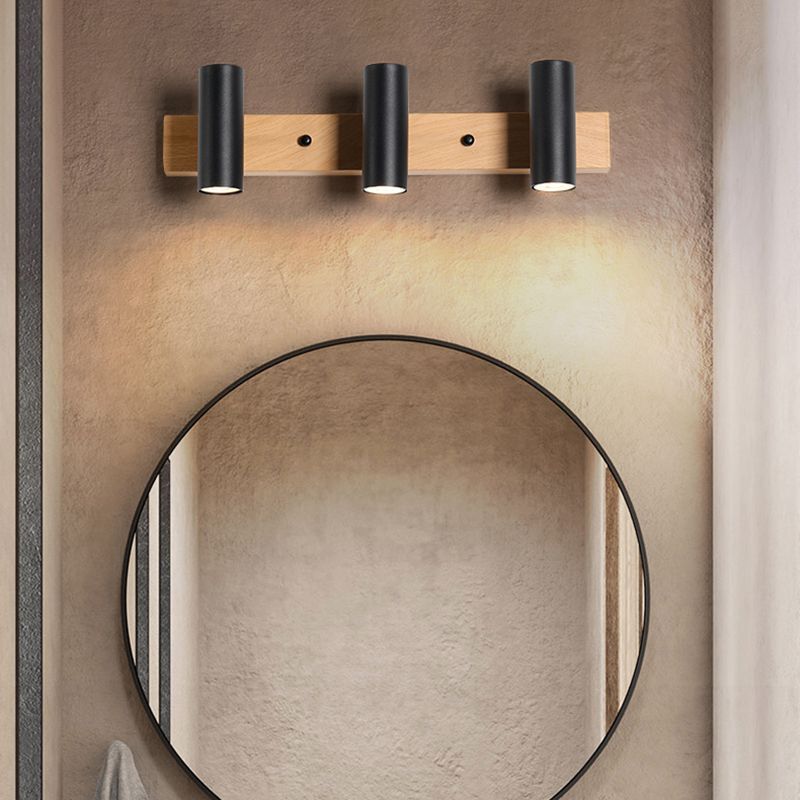 Freja Zylinder Schwarz-Weiß Spiegelfront Eitelkeit Wandleuchte, 3/4-flammig, 56/75CM Lang - Lumpaz