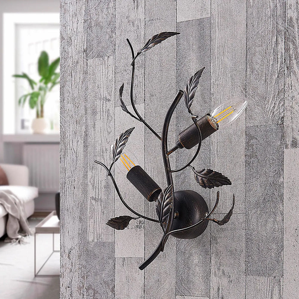 Olivia Schwarzes Blatt Wandleuchte, Metall - Lumpaz