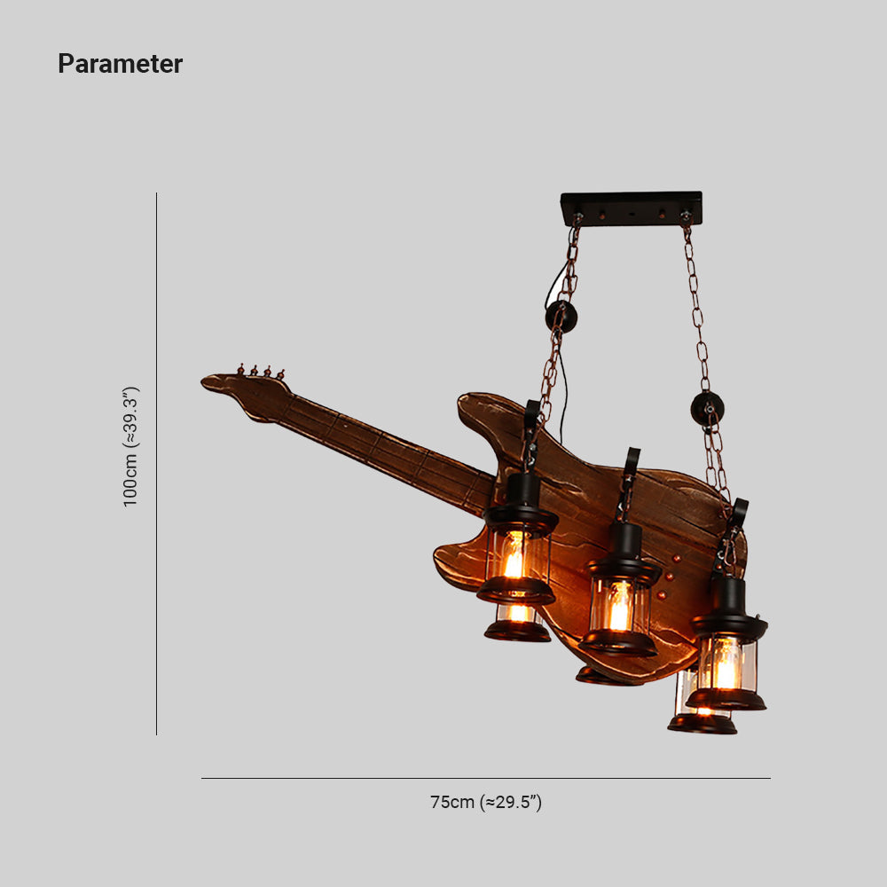 Austin Guitar Pendelleuchte, Metall & Holz, 3-flammig - Lumpaz