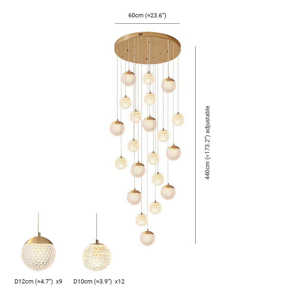 Jibril Treppenkronleuchter, 1/3/5/6/8/9/10/12/15/18/21/24-flammig - Lumpaz