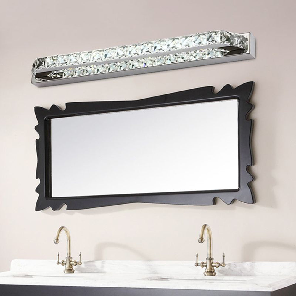 Kristy Rechteckige Spiegelfront Waschtisch-Wandleuchte, Kristall & Metall, 40CM Lang - Lumpaz