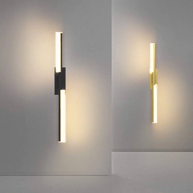 Alana Geometrische Spiegelfront-Wandleuchte, Schwarz & Gold, 40/60CM Lang - Lumpaz