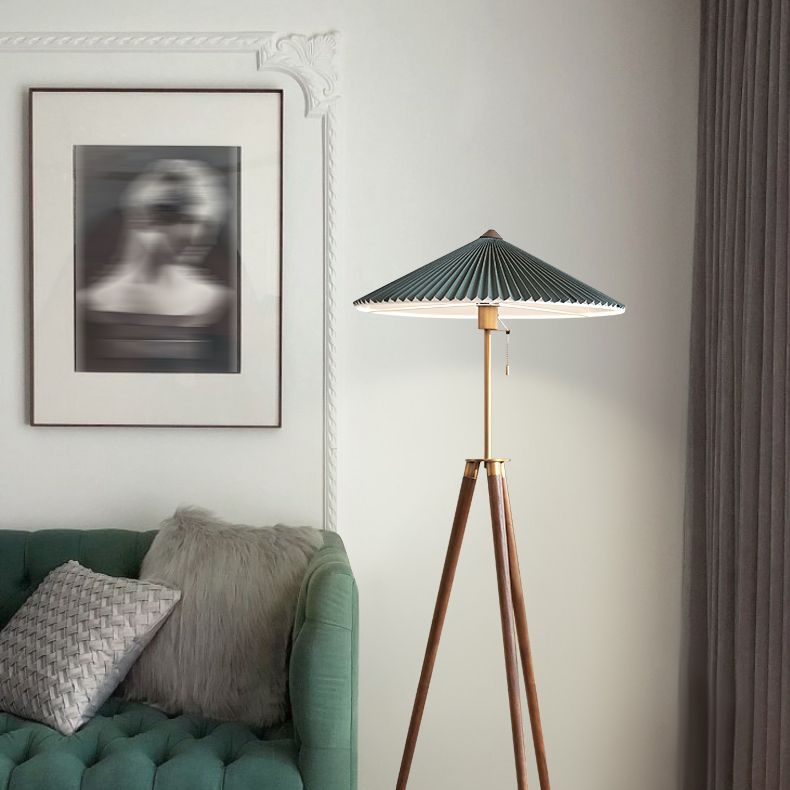 Ozawa Plissierte Stativ-Stehleuchte, Holz & Stoff, 150CM Lang - Lumpaz