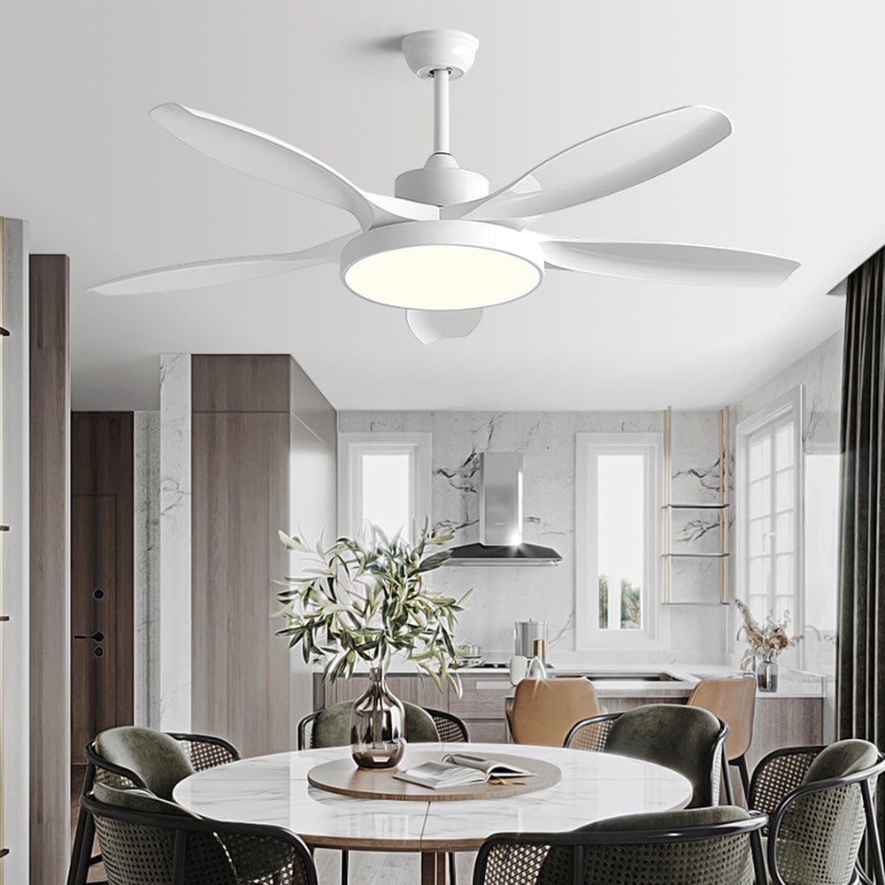Ozawa Elementar Weiß & Schwarz 5 Blätter Elementar Deckenventilator mit Beleuchtung, Hölzern, ∅130CM - Lumpaz