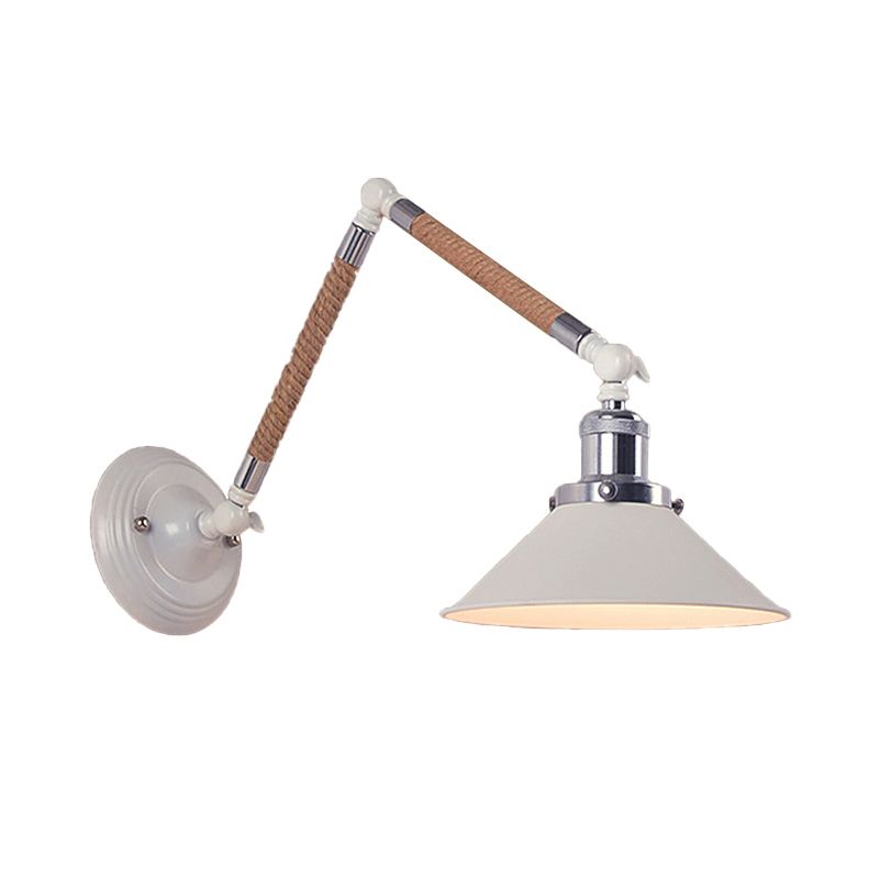 Carins Weiße verstellbare Wandleuchte, Hanfseil & Metall, 18/20/22CM Lang - Lumpaz