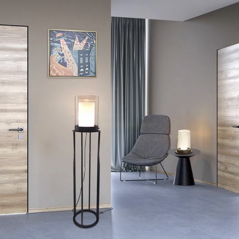 Eryn Schwarzer Zylinder Stehlampe, Metall & Glas, 160CM Lang - Lumpaz